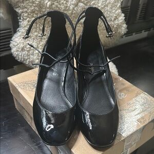 Free People Lana Block Heel Black Leather skinny ankle straps Women's Shoes